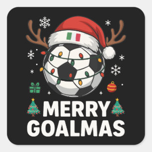 Pegatina Cuadrada Navidad divertida en Italia - Fútbol navideño grac