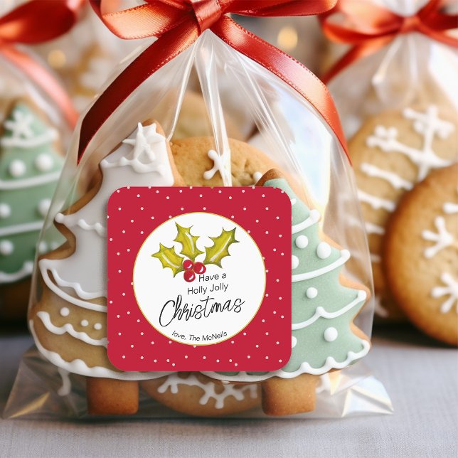 Pegatina Cuadrada Navidad Divertida Lunares de Acebo Festivos (Subido por el creador)