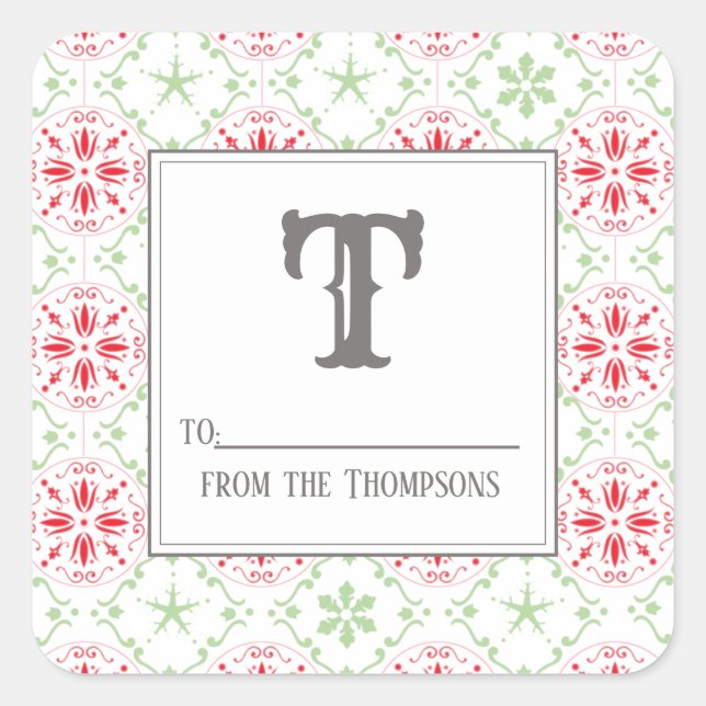 Pegatina Cuadrada Navidad Elegante Rojo y Verde Para De (Anverso)