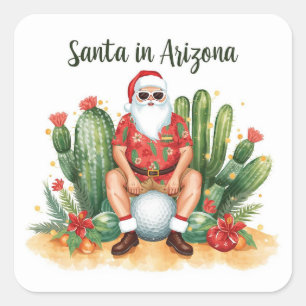 Pegatina Cuadrada Navidad en Arizona con Santa Claus en pelota de go