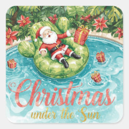 Pegatina Cuadrada Navidad en Arizona temática con fiesta de piscina 