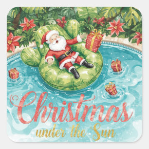 Pegatina Cuadrada Navidad en Arizona temática con fiesta de piscina