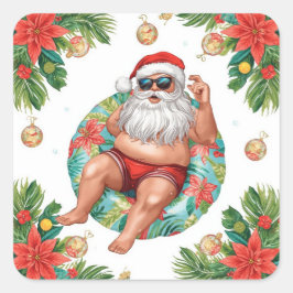 Pegatina Cuadrada Navidad en Arizona temática con fiesta de piscina 