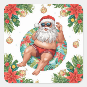 Pegatina Cuadrada Navidad en Arizona temática con fiesta de piscina