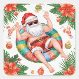 Pegatina Cuadrada Navidad en Arizona temática con fiesta de piscina 
