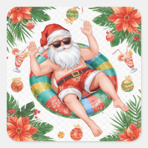 Pegatina Cuadrada Navidad en Arizona temática con fiesta de piscina 