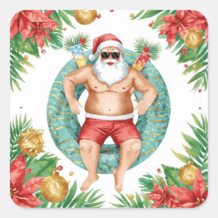 Pegatina Cuadrada Navidad en Arizona temática con fiesta de piscina