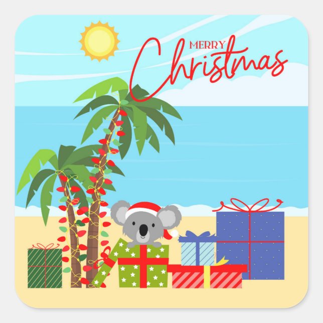 Pegatina Cuadrada Navidad en Australia (Anverso)
