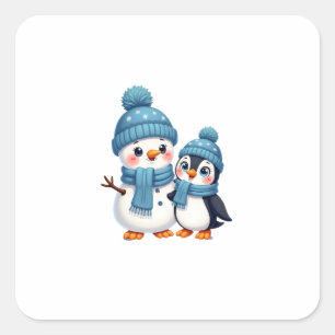 Pegatina Cuadrada Navidad Feliz Navidad Para Regalo Pingüino Muñeco 