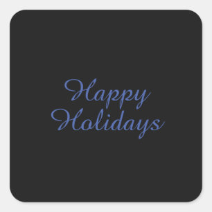 Pegatina Cuadrada Navidad Feliz Negro y Azul Neutral Sencillo Elegan