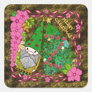 PEGATINA CUADRADA NAVIDAD FEROSA PERSONALIZADA CON ÁRBOL DE GNOME XM