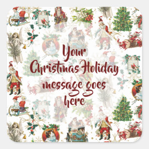 Pegatina Cuadrada Navidad Festiva Vintage Retro Personalizada