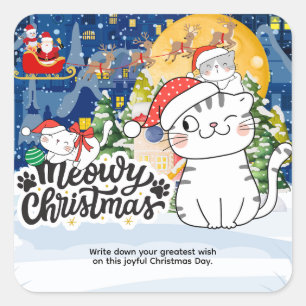 Pegatina Cuadrada Navidad Gatuna