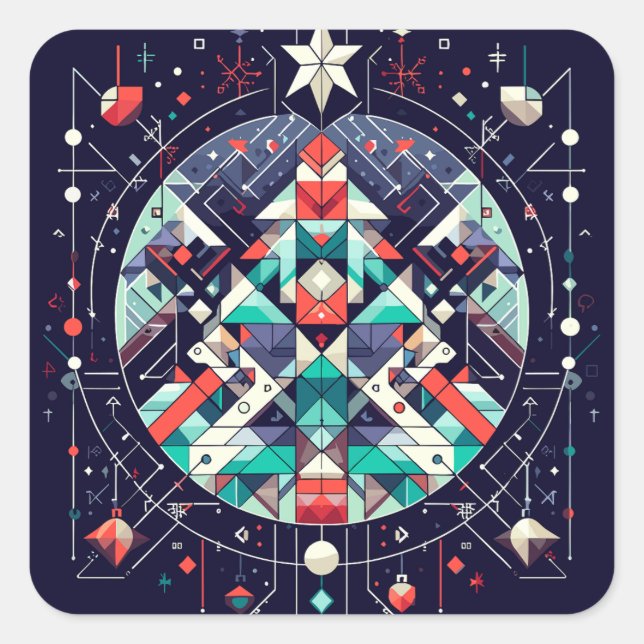 Pegatina Cuadrada Navidad geométrica  (Anverso)