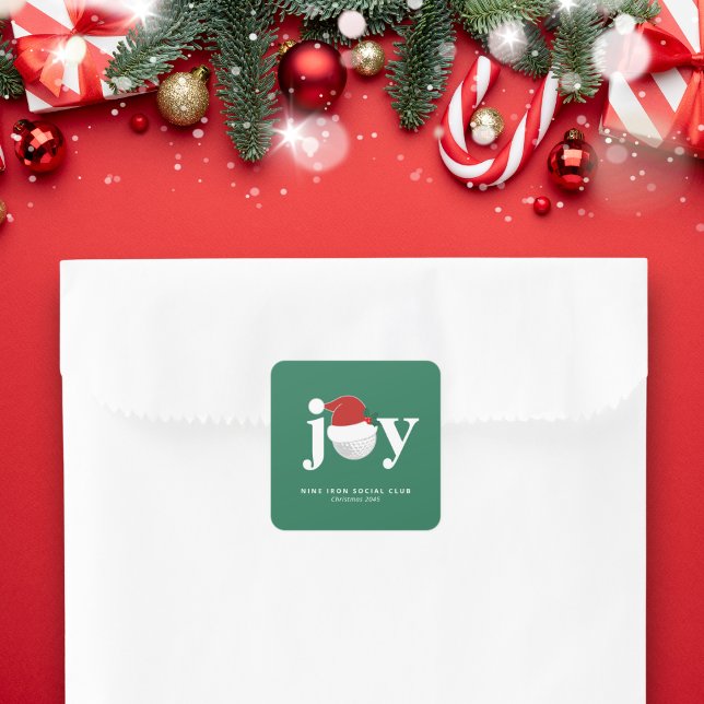 Pegatina Cuadrada Navidad Golf Alegría Vacacional Festiva Moderna Ve (Perfect as an envelope seal or favor sticker. Add your family, club, or business name 🎁)