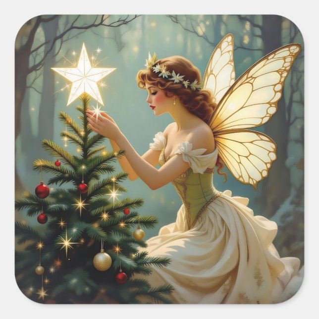 Pegatina Cuadrada Navidad Hada Encantada (Anverso)