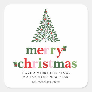 Pegatina Cuadrada Navidad Holly Merry & Bright