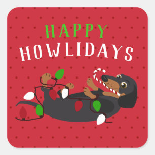 Pegatina Cuadrada Navidad lindo feliz del Dachshund de HOWLidays