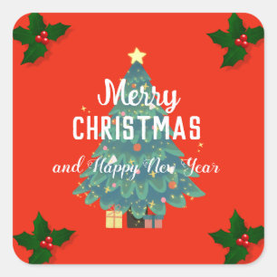 Pegatina Cuadrada Navidad moderna y feliz año nuevo