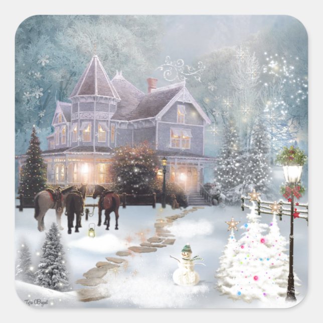 Pegatina Cuadrada Navidad occidental (Anverso)