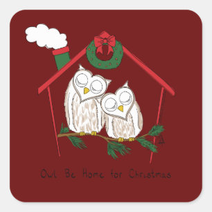 Pegatina Cuadrada Navidad Owl Be Home Cute