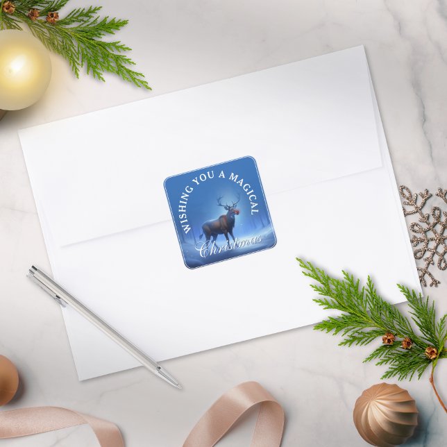Pegatina Cuadrada Navidad País de las Maravillas Reno Blanco Azul  (Subido por el creador)