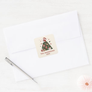 Pegatina Cuadrada Navidad personalizada de fútbol americano