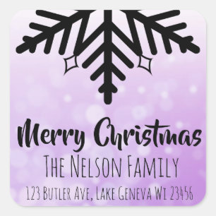 Pegatina Cuadrada Navidad personalizado copo de nieve púrpura