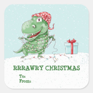 Pegatina Cuadrada Navidad Rawry Dinosaurio Tonto de Navidad