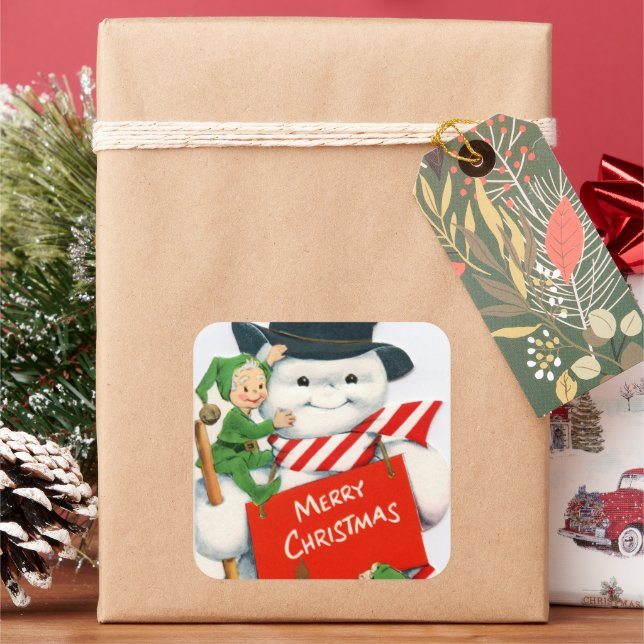 Pegatina Cuadrada Navidad retro vintage (Vacaciones)