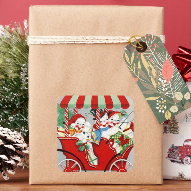 Pegatina Cuadrada Navidad retro vintage (Vacaciones)