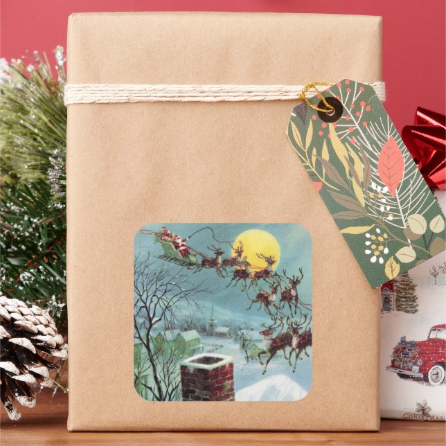 Pegatina Cuadrada Navidad retro vintage (Vacaciones)