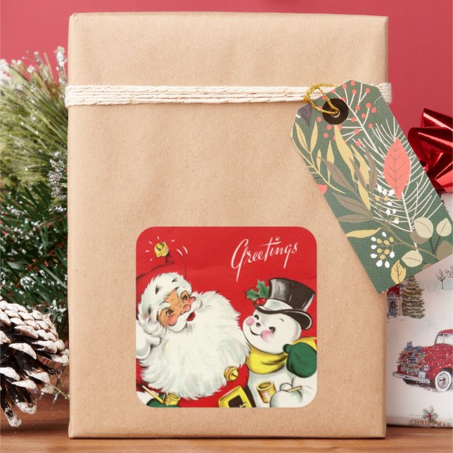 Pegatina Cuadrada navidad retro vintage navidad navideña (Vacaciones)