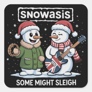 Pegatina Cuadrada Navidad Roca SNOWASIS Algunos Podrían Arrasar Muñe