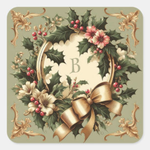 Pegatina Cuadrada Navidad victoriana/clásica/vintage