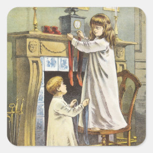 Pegatina Cuadrada Navidad Victoriana, medias de Navidad para niños