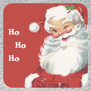 Pegatina Cuadrada Navidad Vintage, Alegre Santa Claus Guiñando