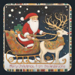 Pegatina Cuadrada Navidades<br><div class="desc">Personalizar este lindo y vintage Santa pegatina para regalos de vacaciones,  galletas y regalos hechos a mano. Personalizar el saludo con tu nombre,  apellido o un mensaje de personalizado.</div>