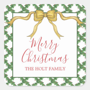 Pegatina Cuadrada Navidades acuarelas Gabinete de regalo de Golden B