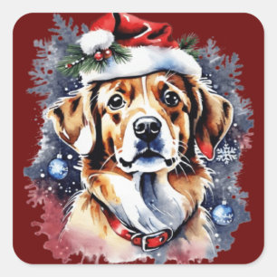 Pegatina Cuadrada Navidades adorables cachorros