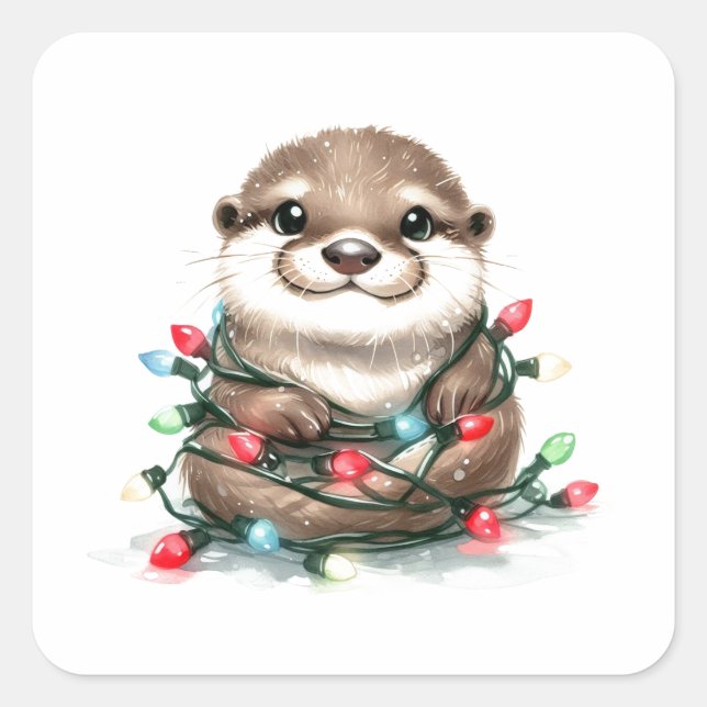 Pegatina Cuadrada Navidades Adorables Otter (Anverso)