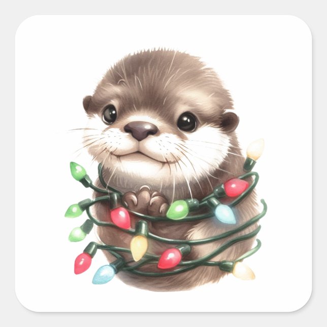 Pegatina Cuadrada Navidades Adorables Otter (Anverso)