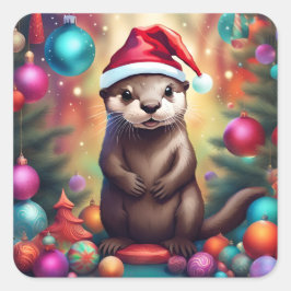 Pegatina Cuadrada Navidades Adorables Otter