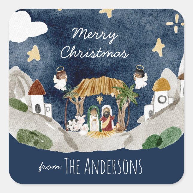 Pegatina Cuadrada Navidades afroamericanos de natividad negra (Anverso)
