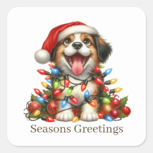 Pegatina Cuadrada Navidades amapola temporada de personalizable de c
