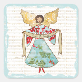 Pegatina Cuadrada Navidades Angel Personalizado