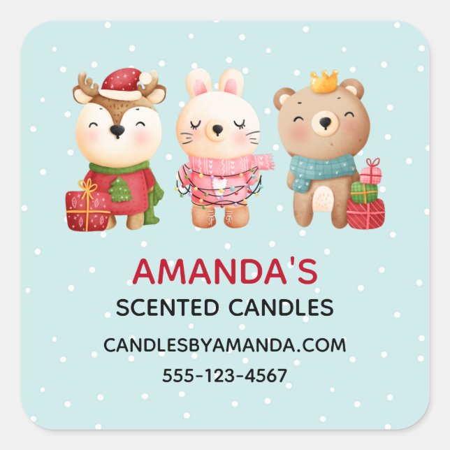 Pegatina Cuadrada Navidades Animales con atuendos festivos (Anverso)