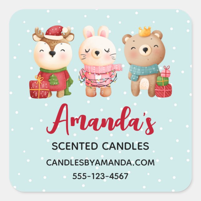 Pegatina Cuadrada Navidades Animales con atuendos festivos (Anverso)