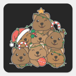Pegatina Cuadrada Navidades animales divertidos del árbol de Navidad