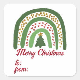 Pegatina Cuadrada Navidades arco iris purpurina oro rojo verde